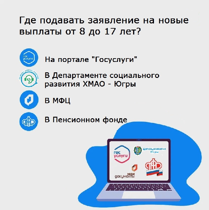 Где подавать заявление на новые пособия от 8 до 17 лет?